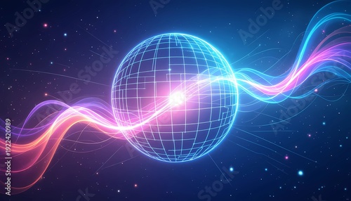 Wireframe Globe with Energy Waves