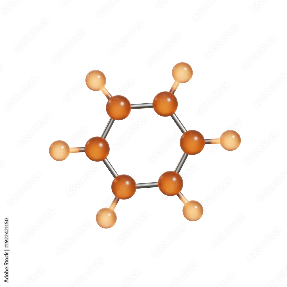 Obraz premium Benzene Molecule Model with Six Carbon Atoms