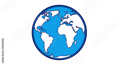 Stylized Blue Globe Illustration with Continents and Oceans, Global Connection Concept