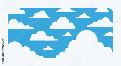 Vibrant Blue Sky Filled with Fluffy White Cartoon Clouds, Seamless Pattern Background