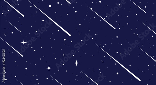 Falling Stars and Constellations Seamless Pattern, Night Sky with Meteor Shower