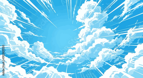 Anime Style Dynamic Sky with Clouds and Speed Lines, Background Illustration