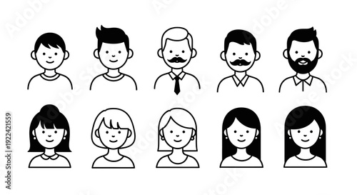 Canvas Print A collection of diverse cartoon avatars representing men and women with various hairstyles and facial features