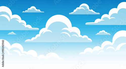 Bright Blue Sky with Fluffy White Cartoon Clouds on a Sunny Day