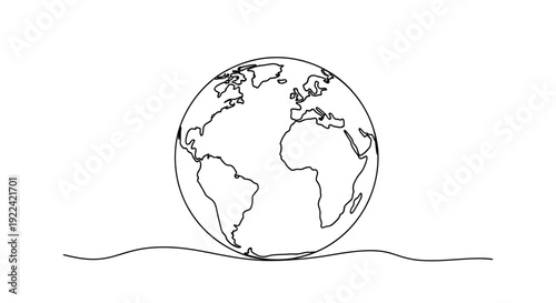 Minimalist Single Drawing of Earth Globe Balanced on Wavy