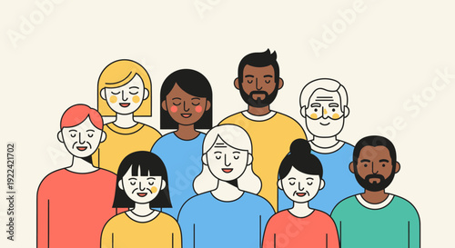 Diverse Group of People of Different Ages and Ethnicities Standing Together in Unity