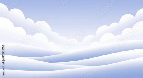 Gentle Blue Sky with Fluffy White Clouds and Soft Rolling Hills Landscape