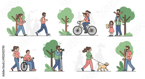 Diverse People Enjoying Various Outdoor Activities in a Park Setting