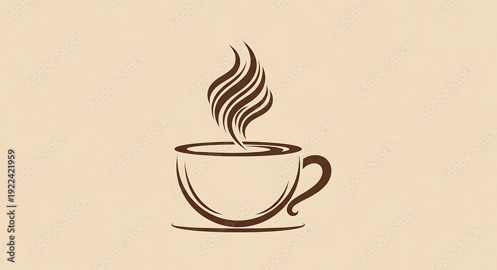 Obraz premium Steaming cup of coffee or tea on beige background in simple hand drawn style