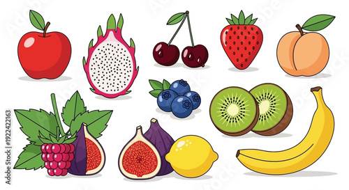 Vibrant Assortment of Fresh Fruits Collection Vector Art