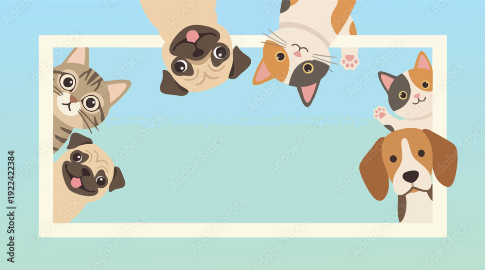 Obraz premium Collection of Cartoon Dogs and Cats Faces.