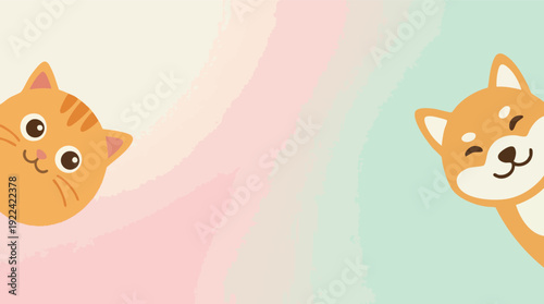 Cartoon Cat and Dog Faces Together.