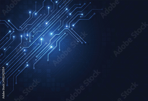 Photos Abstract digital network of glowing blue lines and nodes on dark background tech