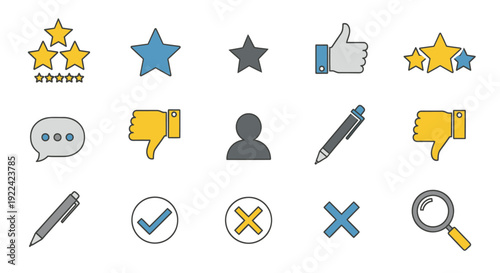 Collection of Hand-Drawn Icons Representing Feedback and Actions.