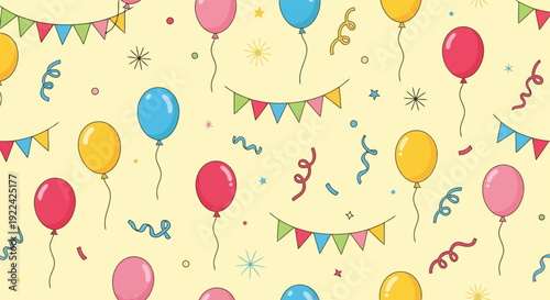 Festive Balloons and Bunting Seamless Pattern.
