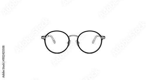 Stylized black and white line art drawing of classic round prescription eyeglasses