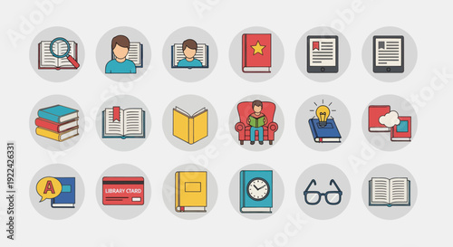 Colorful Flat Design Icons for Education Reading and Digital Learning.