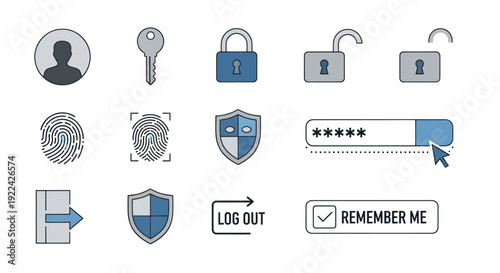 Collection of Security and Access Icons for Digital Systems.