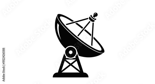 Black Silhouette of a Satellite Dish Antenna on a Support Structure.