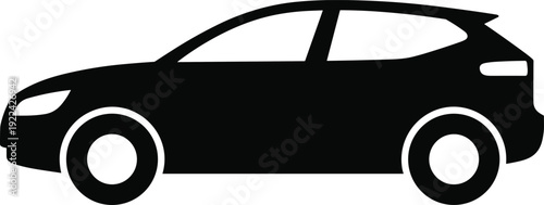 Black silhouette of modern hatchback car in side view, symbolizing automotive design, transportation, and vehicle concept for signage, education, and creative applications