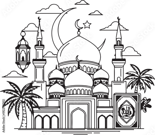 Taj Mahal vector illustration featuring the iconic Indian landmark architecture with its majestic dome and towers as a cultural travel symbol of Asian religion and monument design