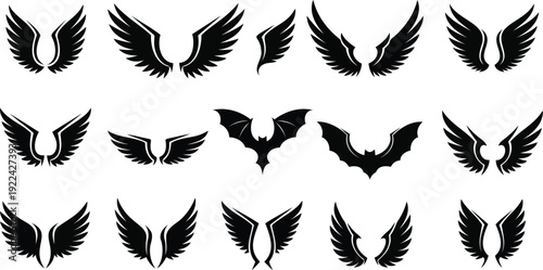 Collection of angel and bat wings illustrations in various styles