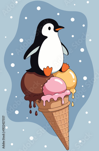 CUTE PENGUING AND YUMMY ICE CREAM