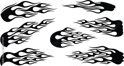 Black tribal flame decals and fire silhouettes for automotive vinyl graphics