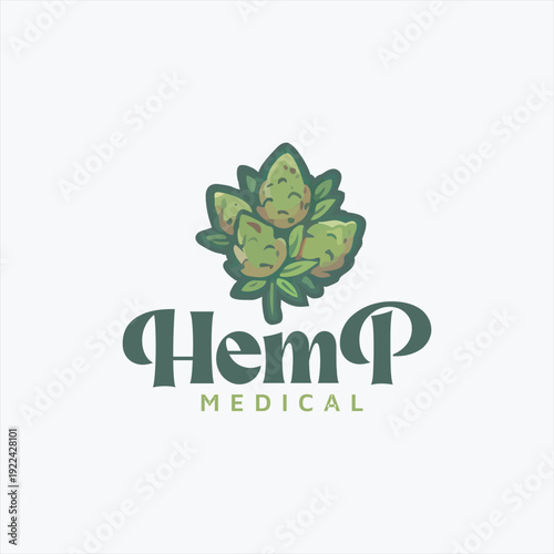 Cannabis Bud Flower Logo Design Vector illustration Botanical hemp