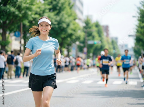 Wallpaper Mural マラソン大会で笑顔で走る20代女性ランナー Torontodigital.ca