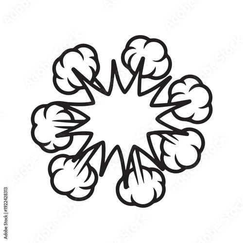 Comic book explosion cloud icon representing boom blast effect and smoke burst action for expressive visual storytelling in graphic novel and animation design projects