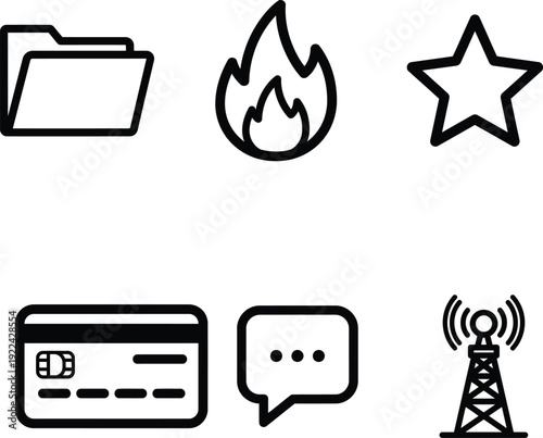 collection of various line icons on white background