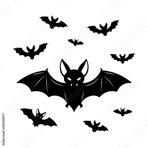 Bats Halloween spooky silhouette in black and white graphic for party invitation