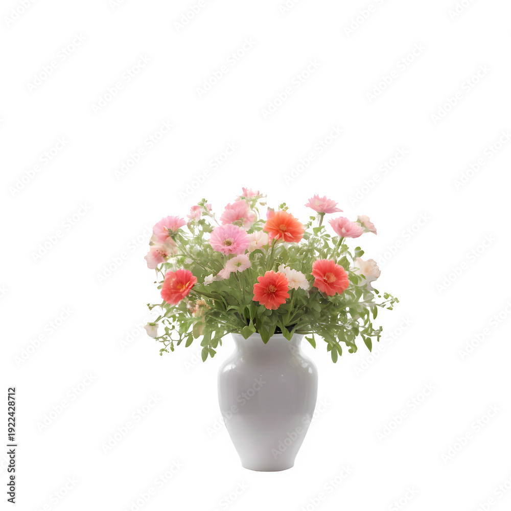 Obraz premium White Vase with Pink and Orange Flower Bouquet