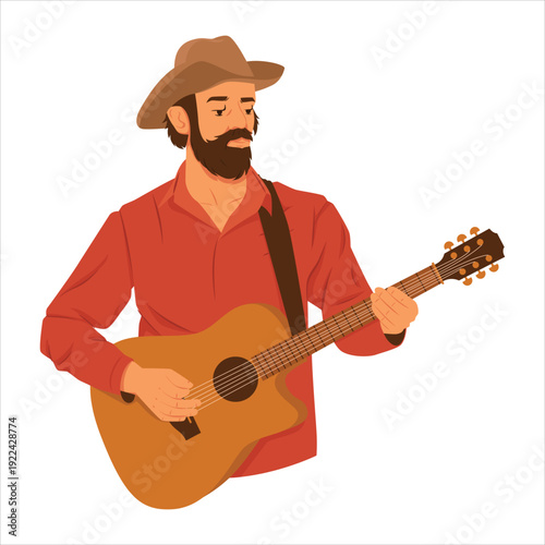 Country musician performing with a folk acoustic guitar.