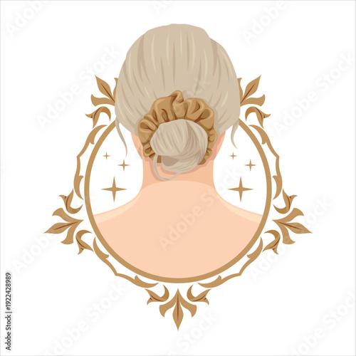 Elegant woman's blonde hair bun with scrunchie and frame