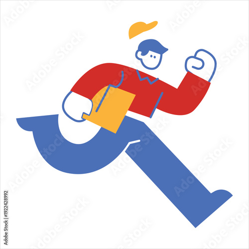 Fast delivery man running with a package in hand