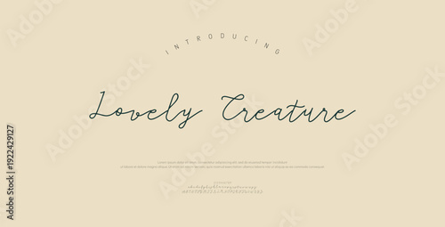 Lovely Creature, Script Font Uppercase Lowercase and Number. Classic Lettering Minimal Fashion Designs. Typography modern Serif fonts regular decorative vintage concept.
