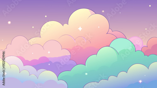 Seamless vector illustration of a cloudy night sky background featuring a nature pattern design with blue light and artistic cloudscape elements for a bright heaven wallpaper