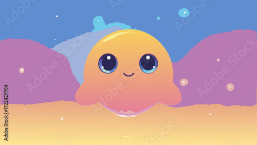 Funny cartoon fish vector illustration swimming in the underwater sea with bubbles and nature life