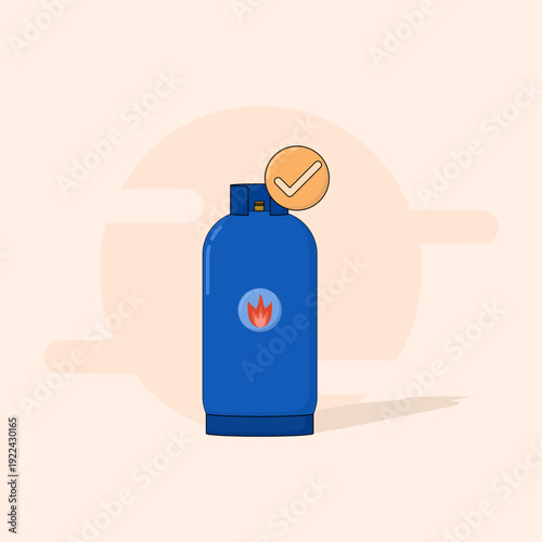 Illustration of the safety of using a gas cylinder. Concept with a gas cylinder icon and a check mark.