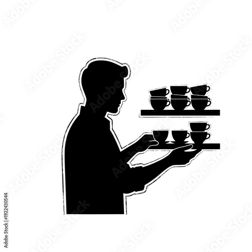 Barista Silhouette Serving Coffee Cups on Tray