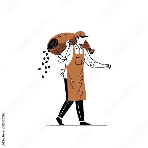 Coffee Farmer Carrying Sacks of Beans