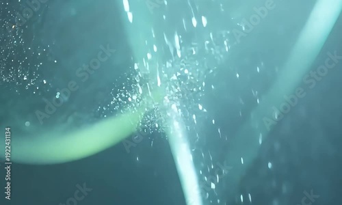 Underwater scene with bubbles rising. Light beams in water. Aquatic environment with beam of light. Bubbles floating up. Underwater photography. Ocean or sea background.