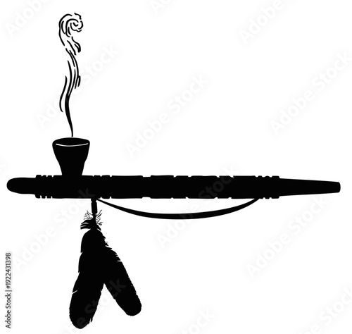 Pipe of peace drawing. Ceremonial Native American pipe Vector illustration of calumet, traditional, ceremonial and ethical american symbol. Hand drawn silhouette sketch