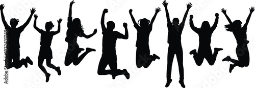 Silhouettes of People Jumping Joyfully on White Background illustration vector