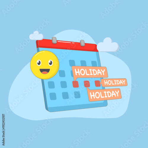 long holiday illustration, holiday concept with calendar icon and happy empot.