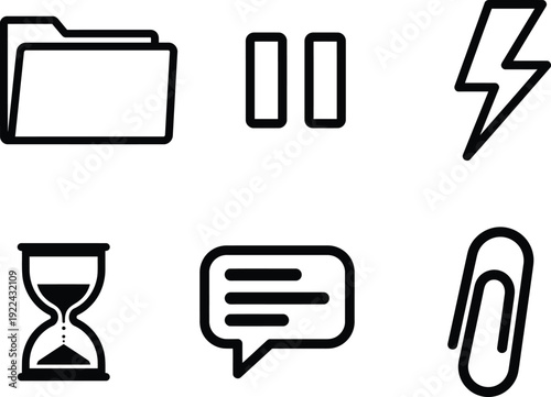 collection of business communication and time icons  office supplies and symbols