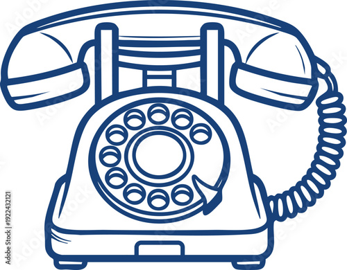Rotary Dial Telephone Line Art Illustration