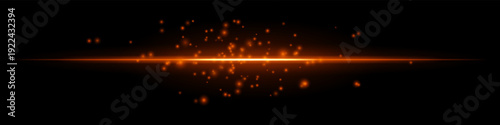 White glowing horizon particles composition. Bright horizontal light line, scattered spark dots above, radiant center, dark gradient backdrop, luminous atmosphere, floating shimmer texture